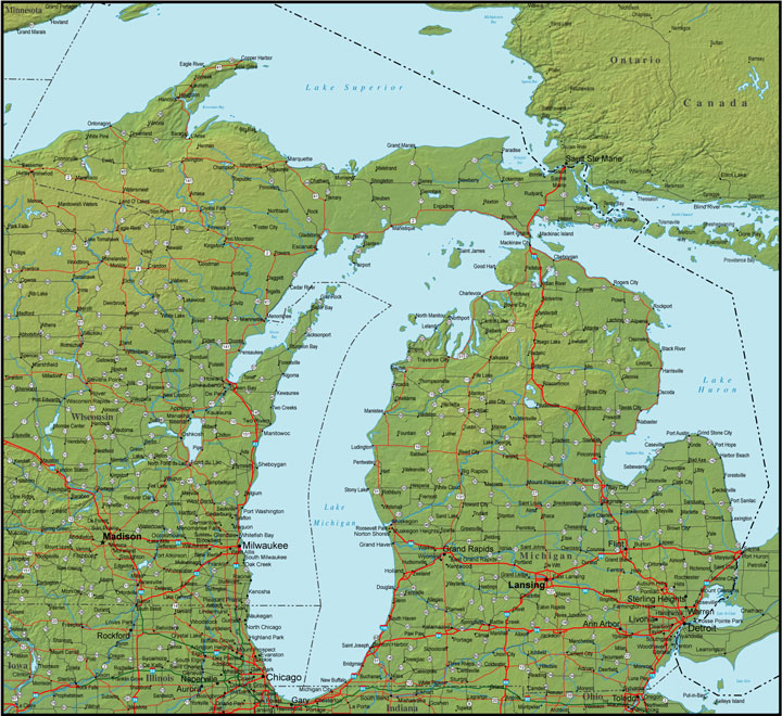 Карта штата мичиган с городами на русском языке