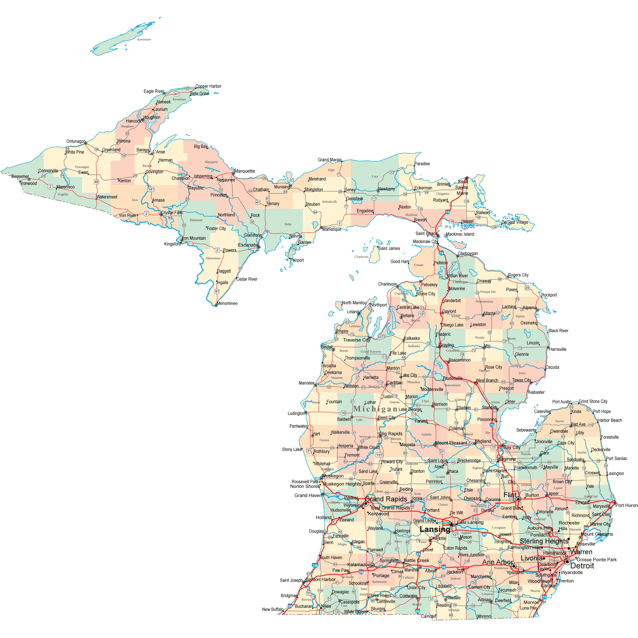 Michigan Printable Map